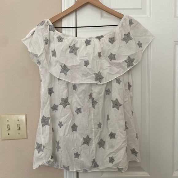 143 Story by Line Up Women's Star Embroidered White Ruffle Blouse Size Small - Picture 10 of 10
